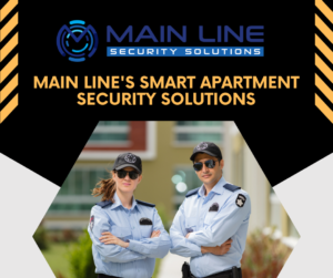Main Line Security Solutions logo and smart home security system components.